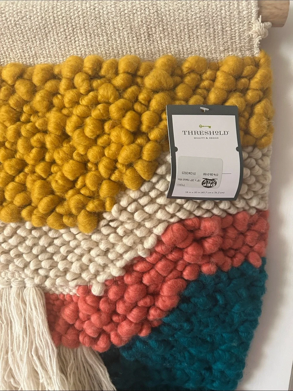 Threshold Chunky Handwoven Tapestry Mustard, Cream, Coral & Teal . 18” x 30”